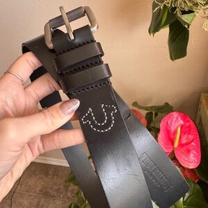 True Religion Belt Black Silver Leather 36